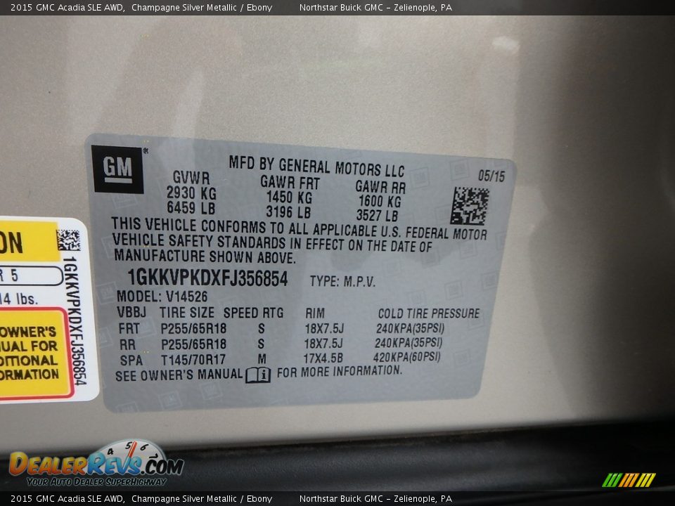 2015 GMC Acadia SLE AWD Champagne Silver Metallic / Ebony Photo #23
