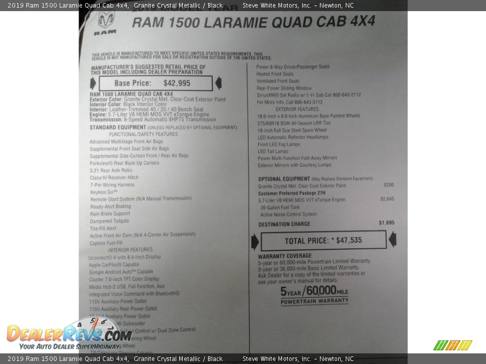 2019 Ram 1500 Laramie Quad Cab 4x4 Window Sticker Photo #36
