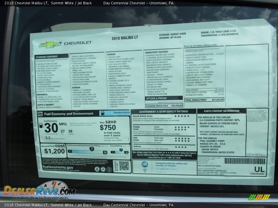 2018 Chevrolet Malibu LT Summit White / Jet Black Photo #6