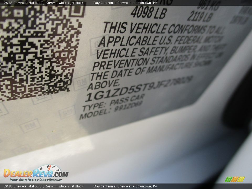 2018 Chevrolet Malibu LT Summit White / Jet Black Photo #14