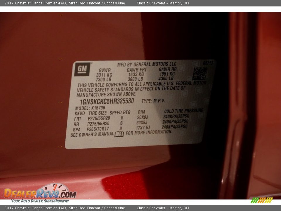 2017 Chevrolet Tahoe Premier 4WD Siren Red Tintcoat / Cocoa/Dune Photo #31