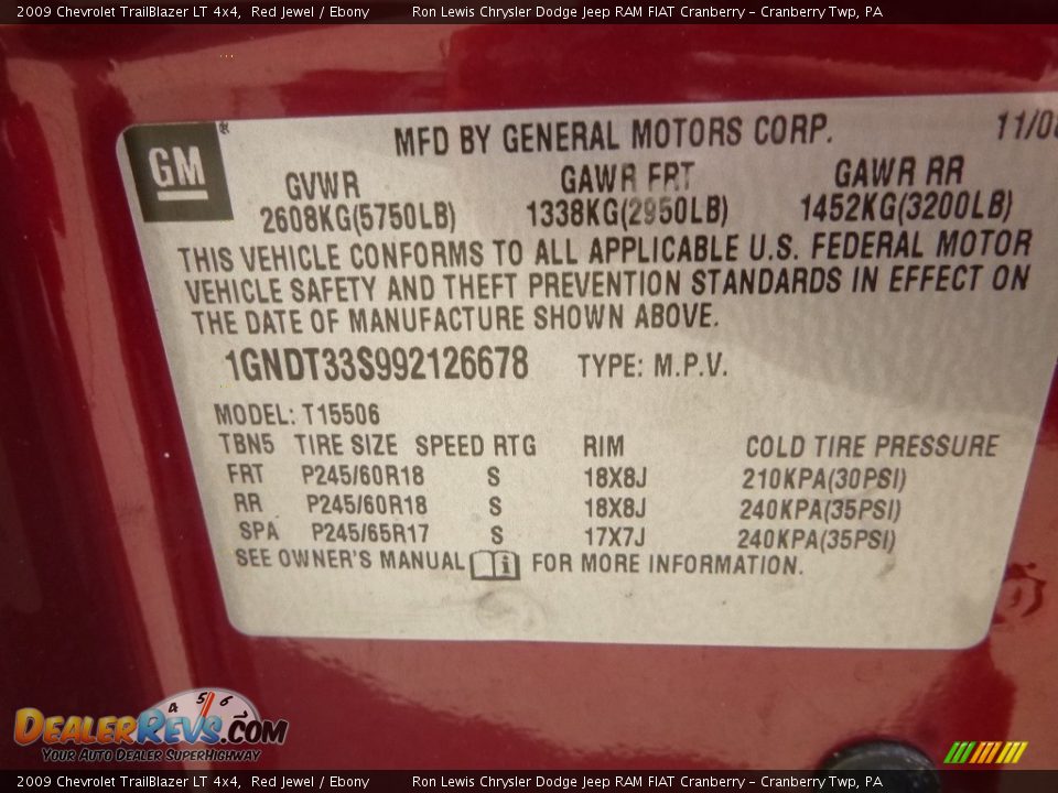 2009 Chevrolet TrailBlazer LT 4x4 Red Jewel / Ebony Photo #16