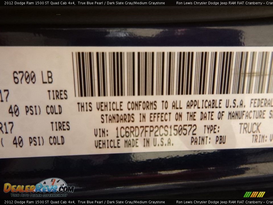 2012 Dodge Ram 1500 ST Quad Cab 4x4 True Blue Pearl / Dark Slate Gray/Medium Graystone Photo #14