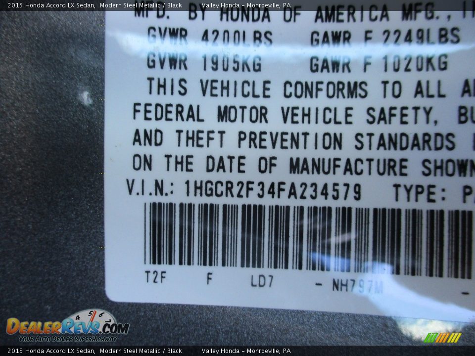 2015 Honda Accord LX Sedan Modern Steel Metallic / Black Photo #19