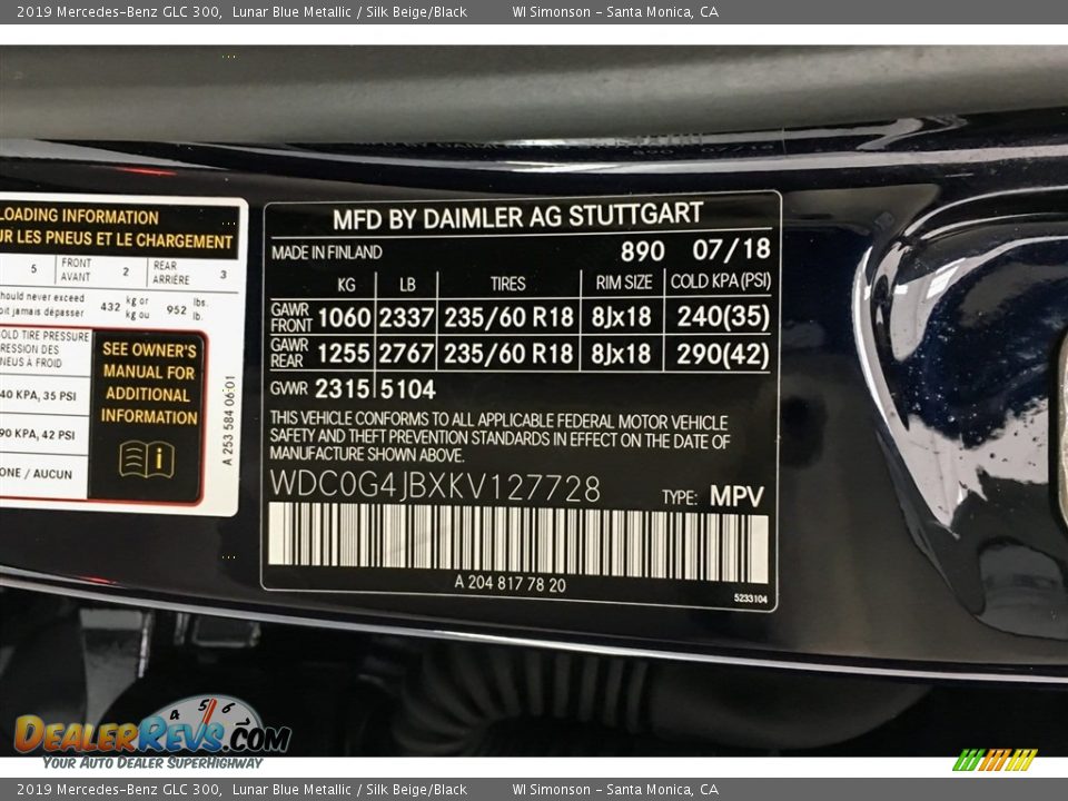 2019 Mercedes-Benz GLC 300 Lunar Blue Metallic / Silk Beige/Black Photo #11