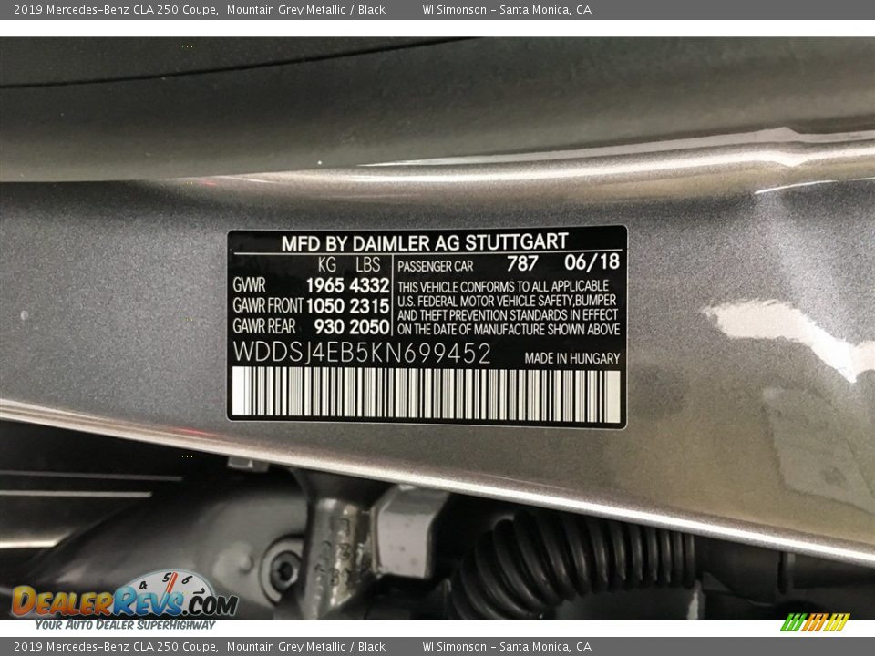 2019 Mercedes-Benz CLA 250 Coupe Mountain Grey Metallic / Black Photo #11