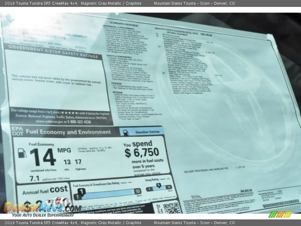 2019 Toyota Tundra SR5 CrewMax 4x4 Magnetic Gray Metallic / Graphite Photo #36