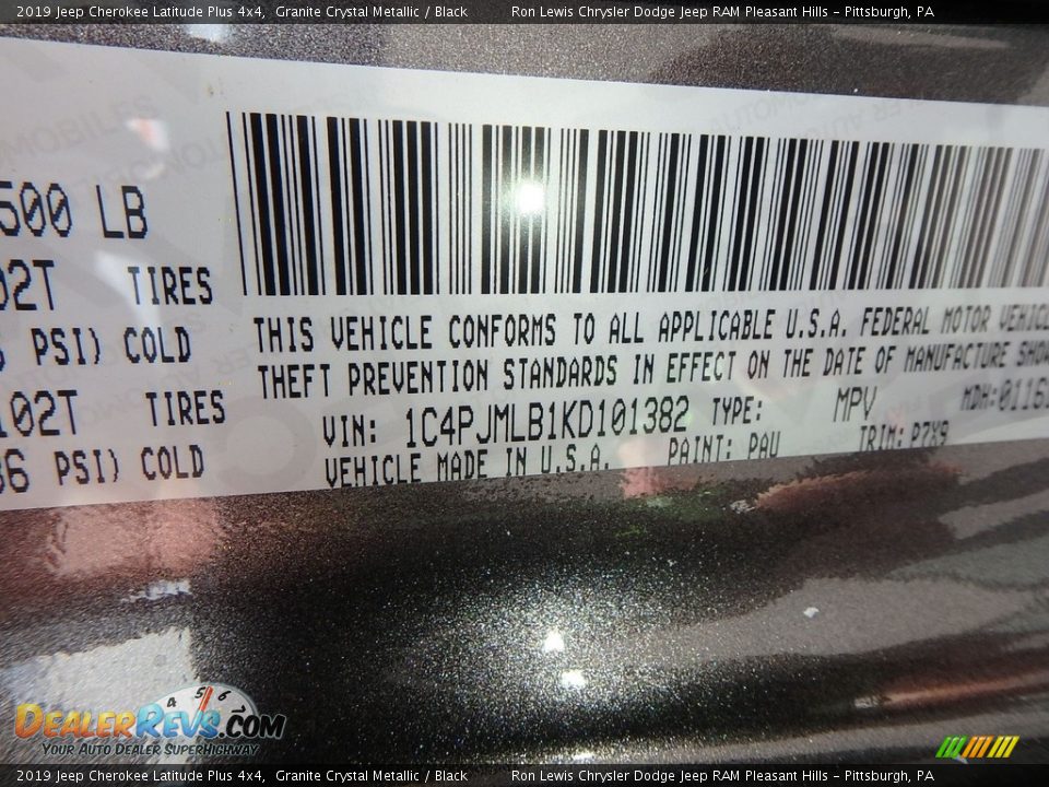 2019 Jeep Cherokee Latitude Plus 4x4 Granite Crystal Metallic / Black Photo #14