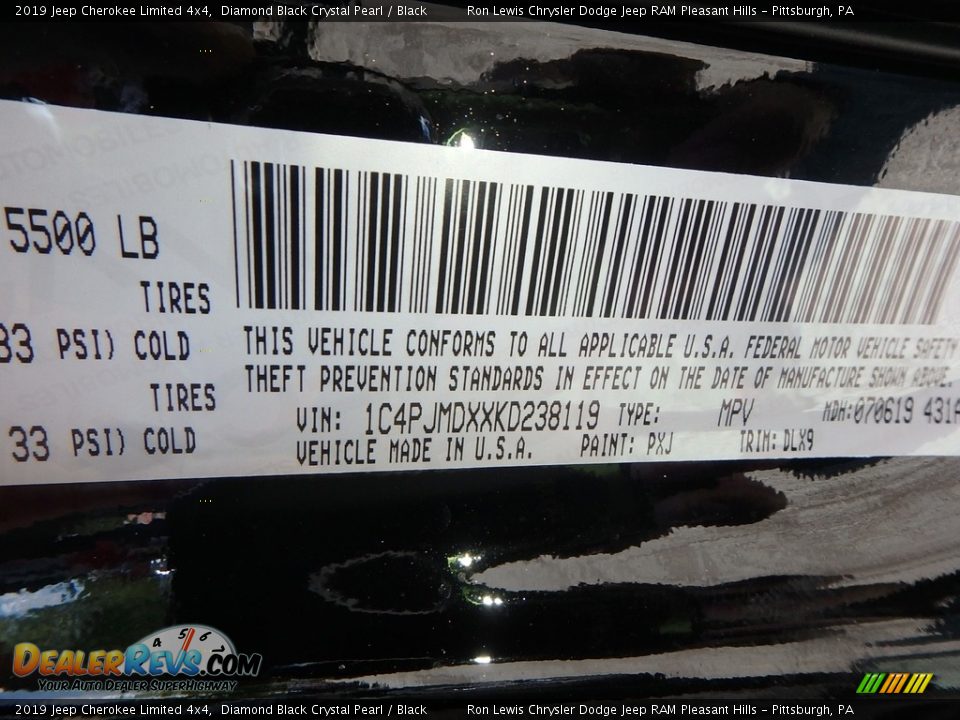 2019 Jeep Cherokee Limited 4x4 Diamond Black Crystal Pearl / Black Photo #14