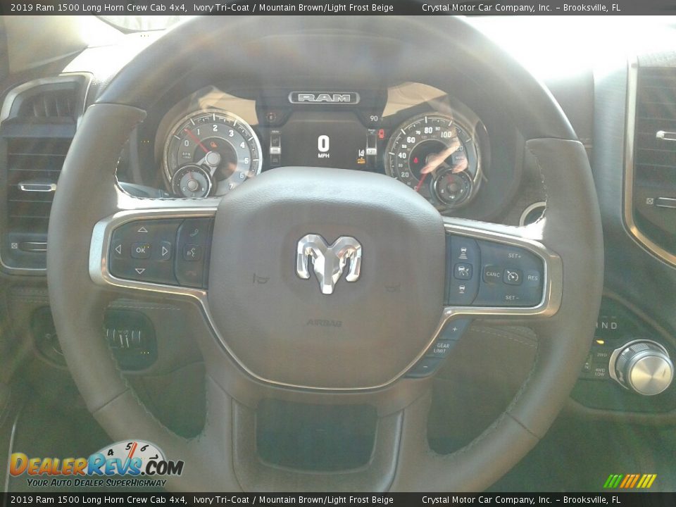 2019 Ram 1500 Long Horn Crew Cab 4x4 Ivory Tri–Coat / Mountain Brown/Light Frost Beige Photo #14