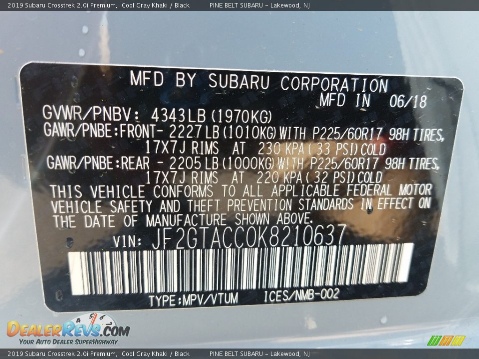 2019 Subaru Crosstrek 2.0i Premium Cool Gray Khaki / Black Photo #9