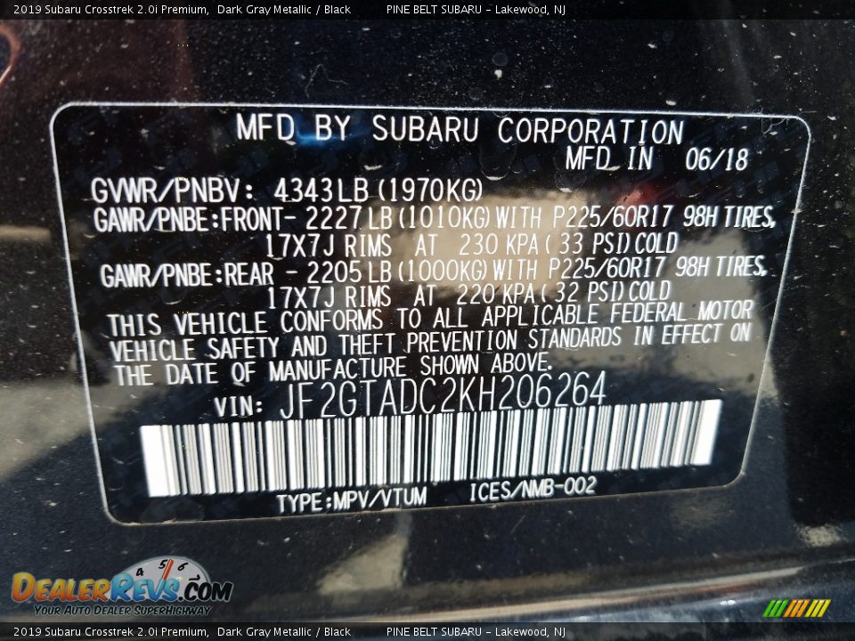 2019 Subaru Crosstrek 2.0i Premium Dark Gray Metallic / Black Photo #9