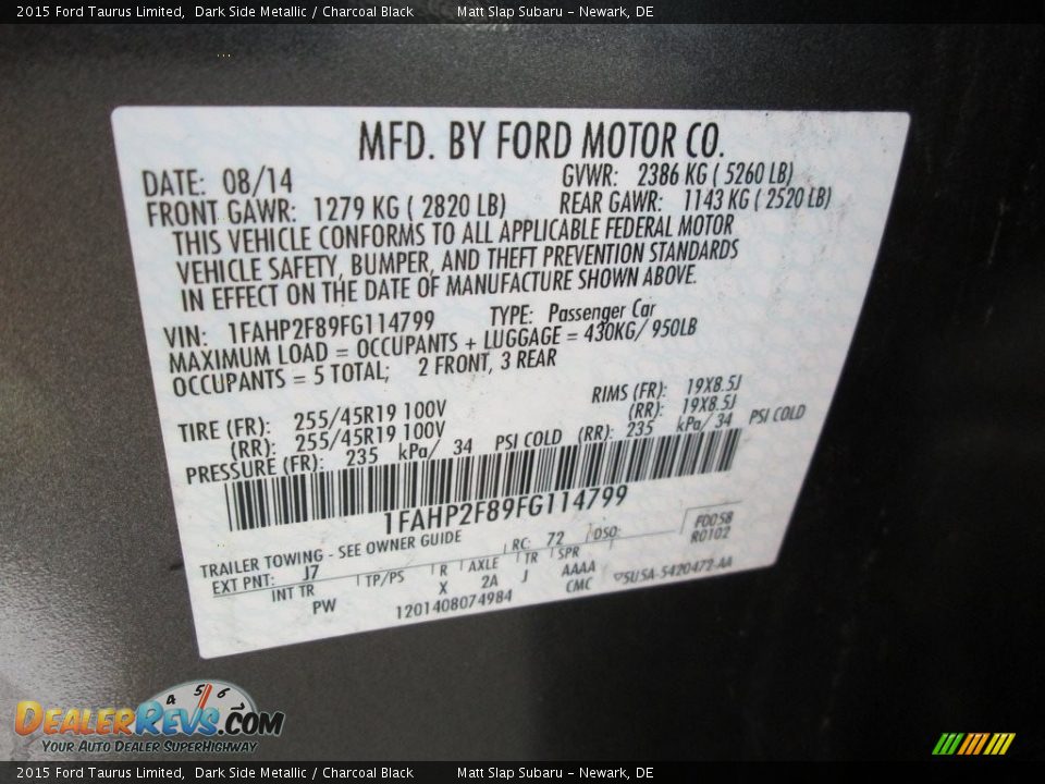 2015 Ford Taurus Limited Dark Side Metallic / Charcoal Black Photo #29