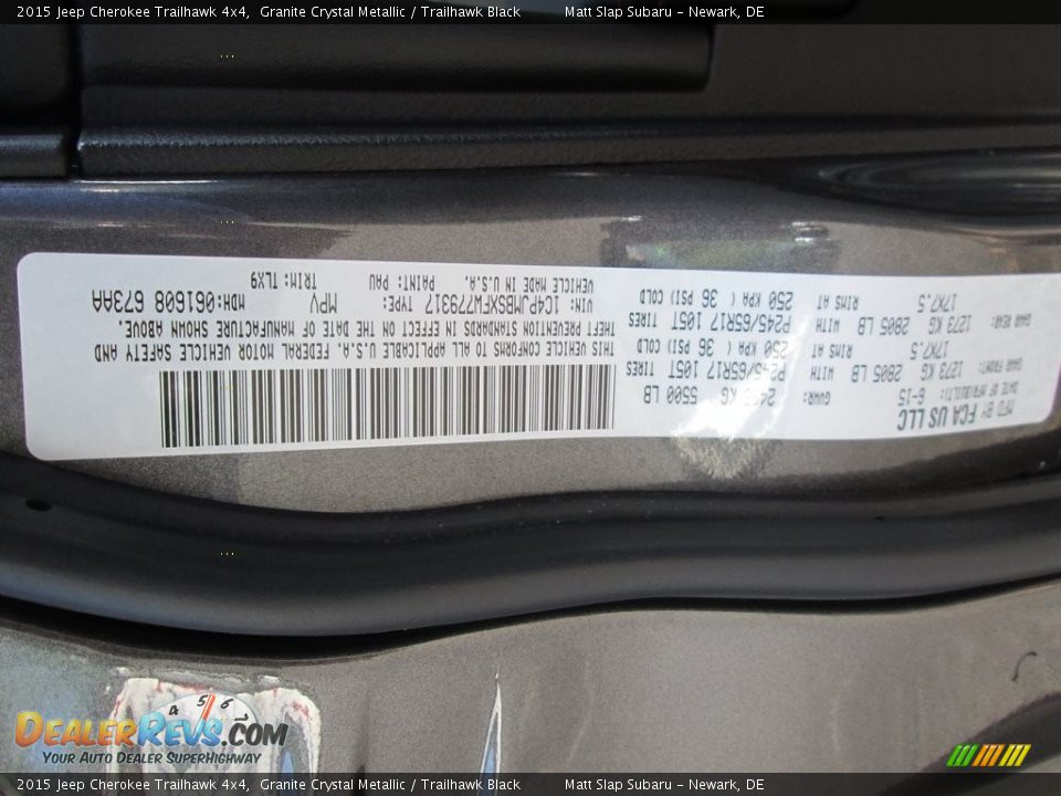 2015 Jeep Cherokee Trailhawk 4x4 Granite Crystal Metallic / Trailhawk Black Photo #29