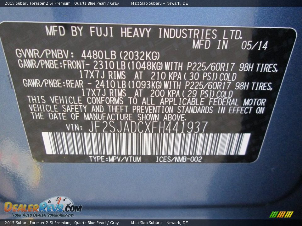 2015 Subaru Forester 2.5i Premium Quartz Blue Pearl / Gray Photo #30