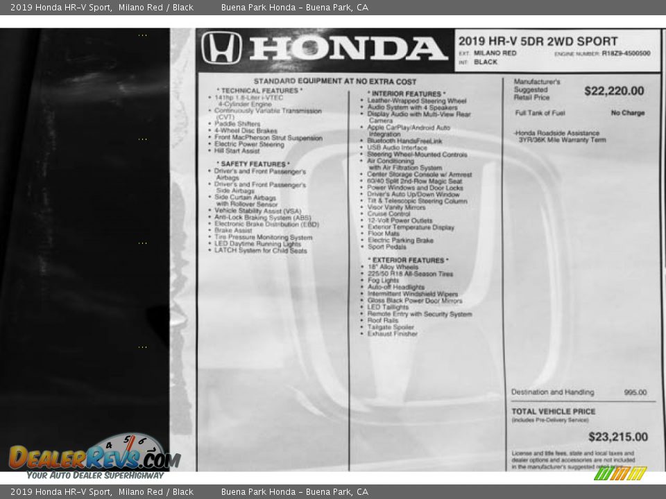 2019 Honda HR-V Sport Window Sticker Photo #33