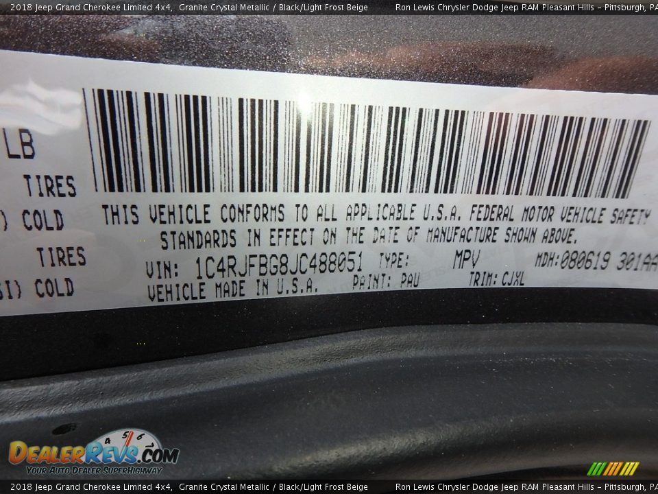 2018 Jeep Grand Cherokee Limited 4x4 Granite Crystal Metallic / Black/Light Frost Beige Photo #14
