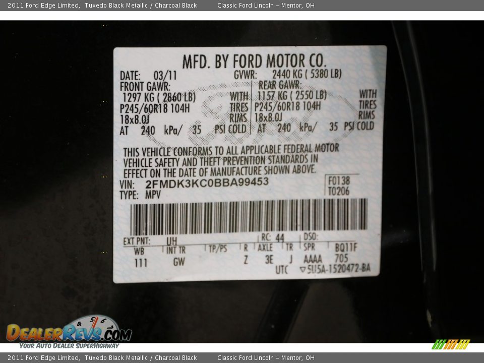 2011 Ford Edge Limited Tuxedo Black Metallic / Charcoal Black Photo #23