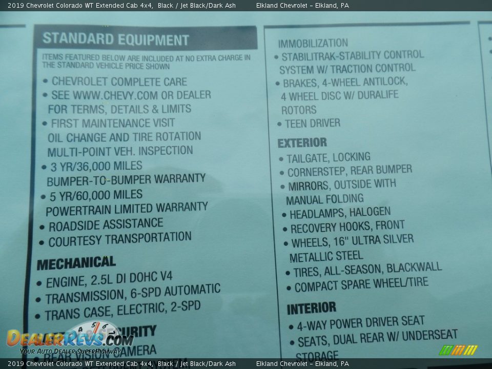 2019 Chevrolet Colorado WT Extended Cab 4x4 Black / Jet Black/Dark Ash Photo #36