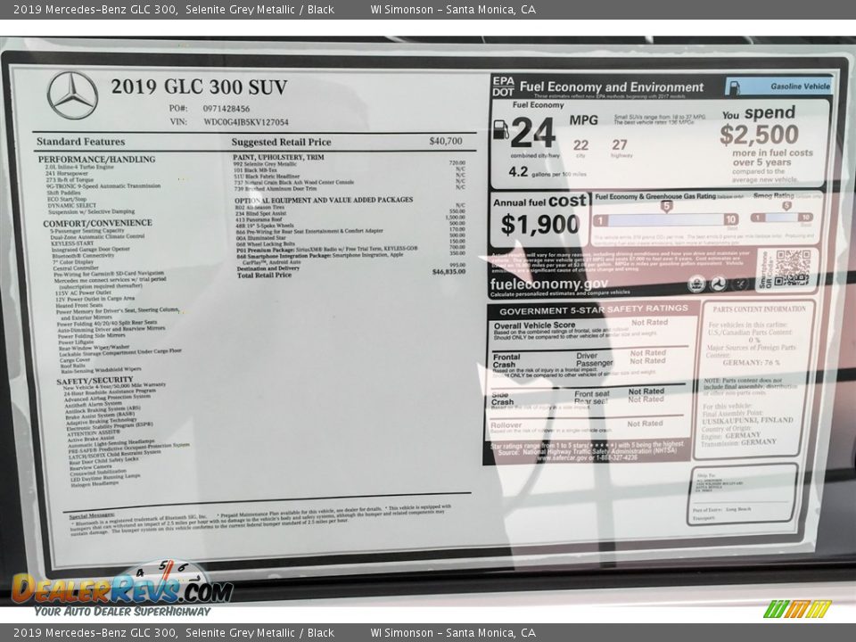 2019 Mercedes-Benz GLC 300 Selenite Grey Metallic / Black Photo #10