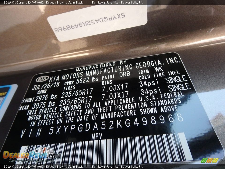 2019 Kia Sorento LX V6 AWD Dragon Brown / Satin Black Photo #15