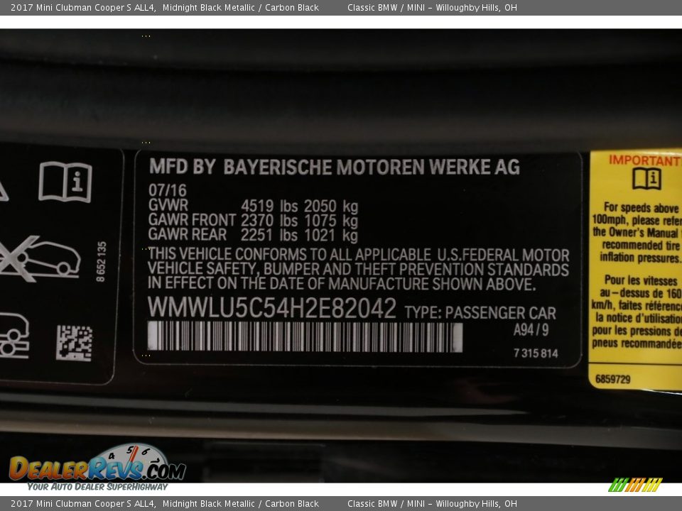 2017 Mini Clubman Cooper S ALL4 Midnight Black Metallic / Carbon Black Photo #23