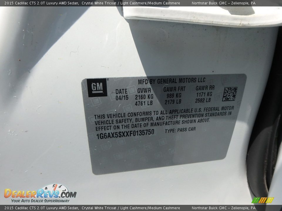 2015 Cadillac CTS 2.0T Luxury AWD Sedan Crystal White Tricoat / Light Cashmere/Medium Cashmere Photo #21