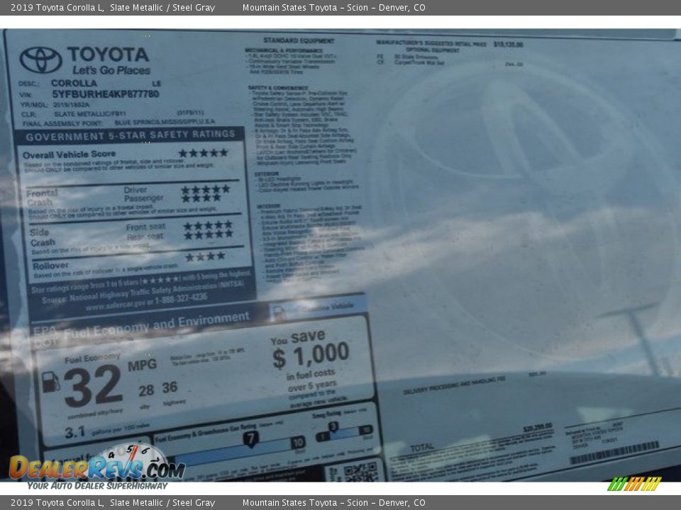 2019 Toyota Corolla L Slate Metallic / Steel Gray Photo #36