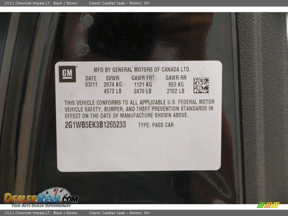 2011 Chevrolet Impala LT Black / Ebony Photo #18