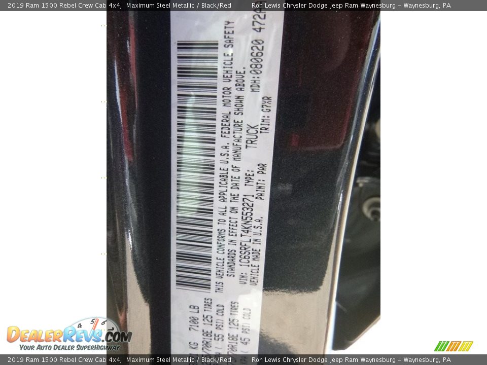 2019 Ram 1500 Rebel Crew Cab 4x4 Maximum Steel Metallic / Black/Red Photo #13