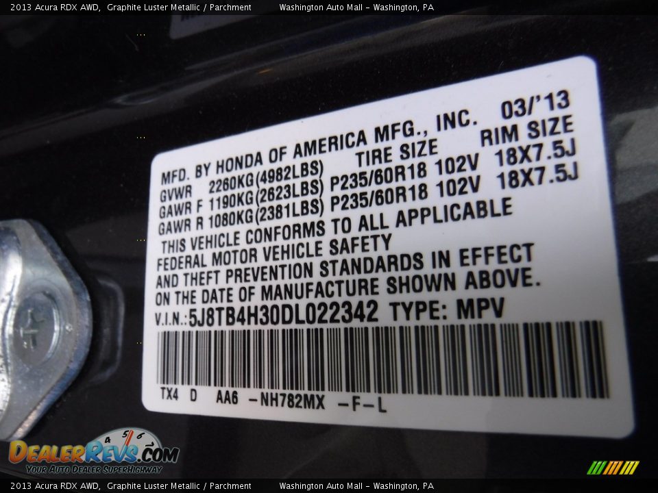 2013 Acura RDX AWD Graphite Luster Metallic / Parchment Photo #24
