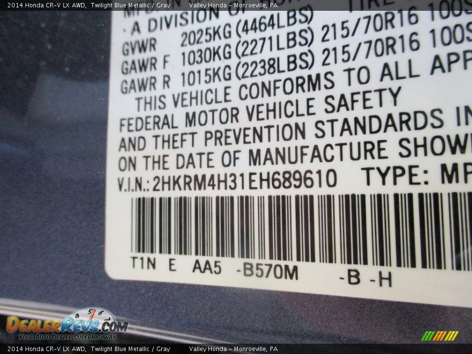 2014 Honda CR-V LX AWD Twilight Blue Metallic / Gray Photo #19