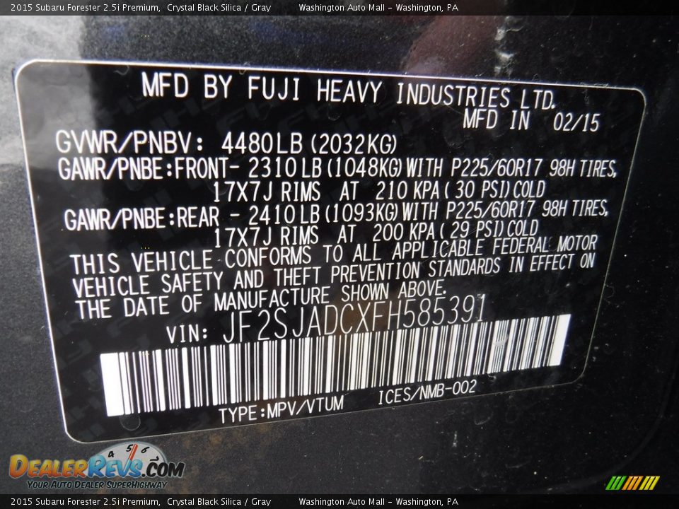 2015 Subaru Forester 2.5i Premium Crystal Black Silica / Gray Photo #24