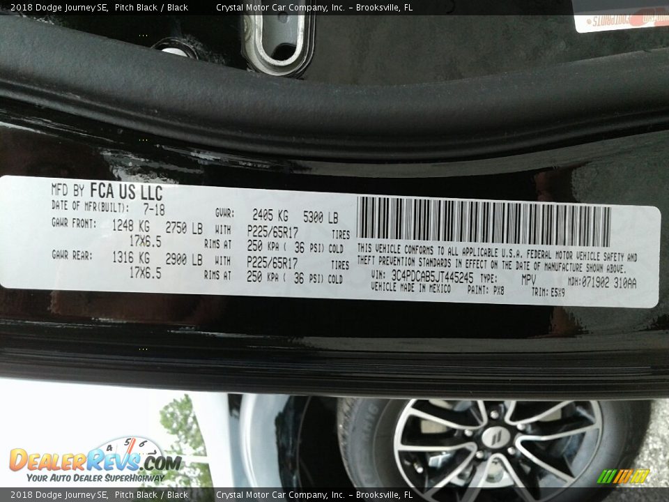 2018 Dodge Journey SE Pitch Black / Black Photo #21