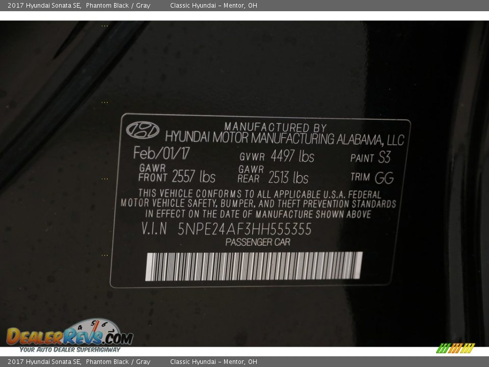 2017 Hyundai Sonata SE Phantom Black / Gray Photo #21