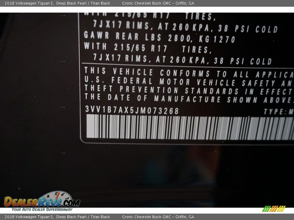 2018 Volkswagen Tiguan S Deep Black Pearl / Titan Black Photo #21