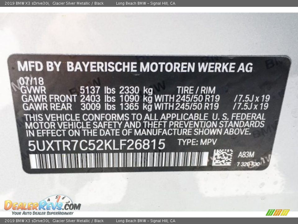 2019 BMW X3 sDrive30i Glacier Silver Metallic / Black Photo #11