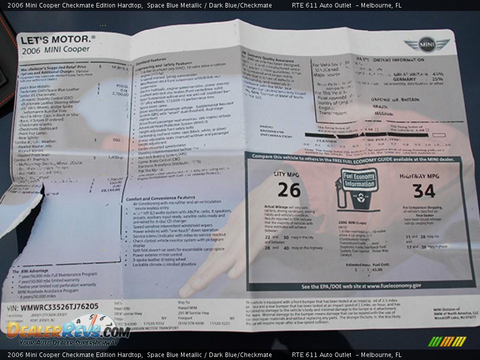 2006 Mini Cooper Checkmate Edition Hardtop Space Blue Metallic / Dark Blue/Checkmate Photo #22