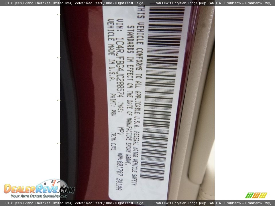 2018 Jeep Grand Cherokee Limited 4x4 Velvet Red Pearl / Black/Light Frost Beige Photo #14