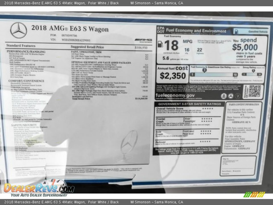 2018 Mercedes-Benz E AMG 63 S 4Matic Wagon Window Sticker Photo #10