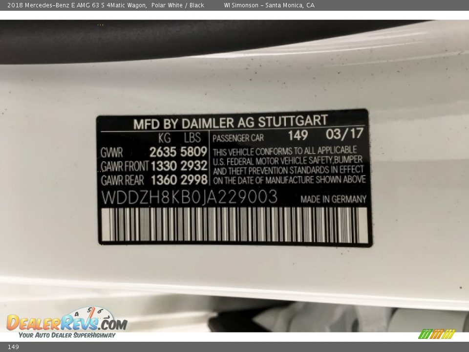 Mercedes-Benz Color Code 149 Polar White