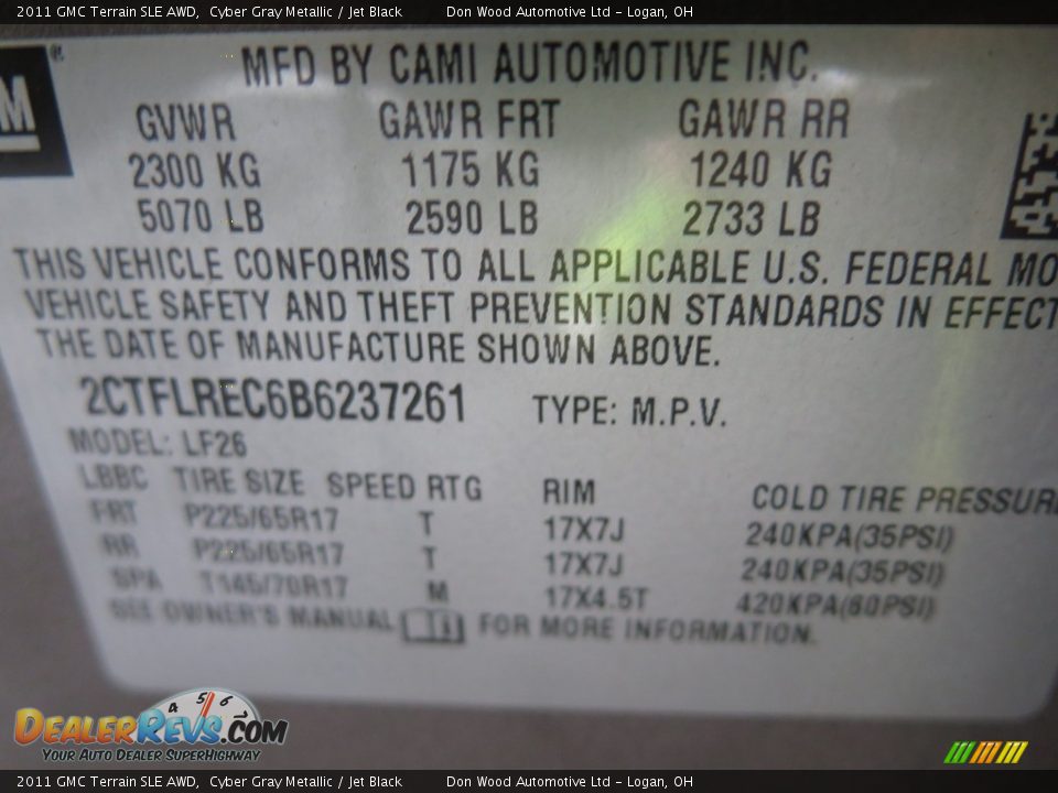 2011 GMC Terrain SLE AWD Cyber Gray Metallic / Jet Black Photo #35