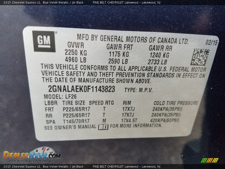 2015 Chevrolet Equinox LS Blue Velvet Metallic / Jet Black Photo #25