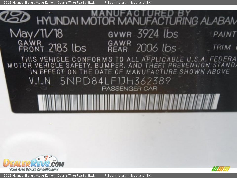 2018 Hyundai Elantra Value Edition Quartz White Pearl / Black Photo #34