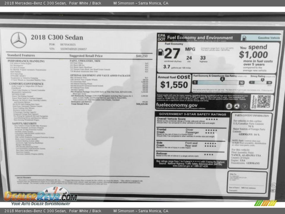 2018 Mercedes-Benz C 300 Sedan Polar White / Black Photo #10