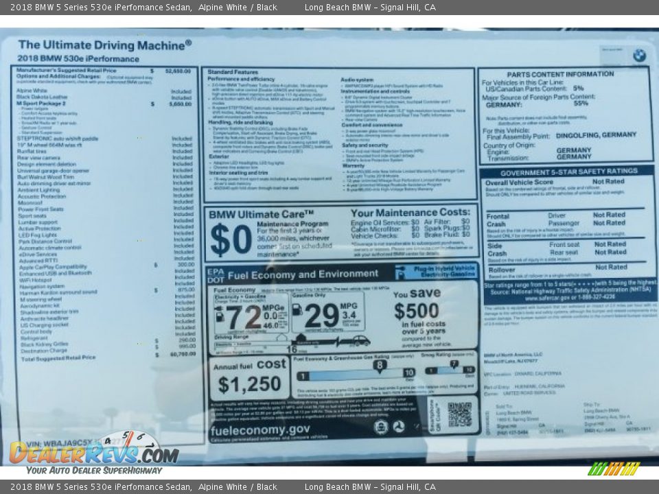 2018 BMW 5 Series 530e iPerfomance Sedan Alpine White / Black Photo #10