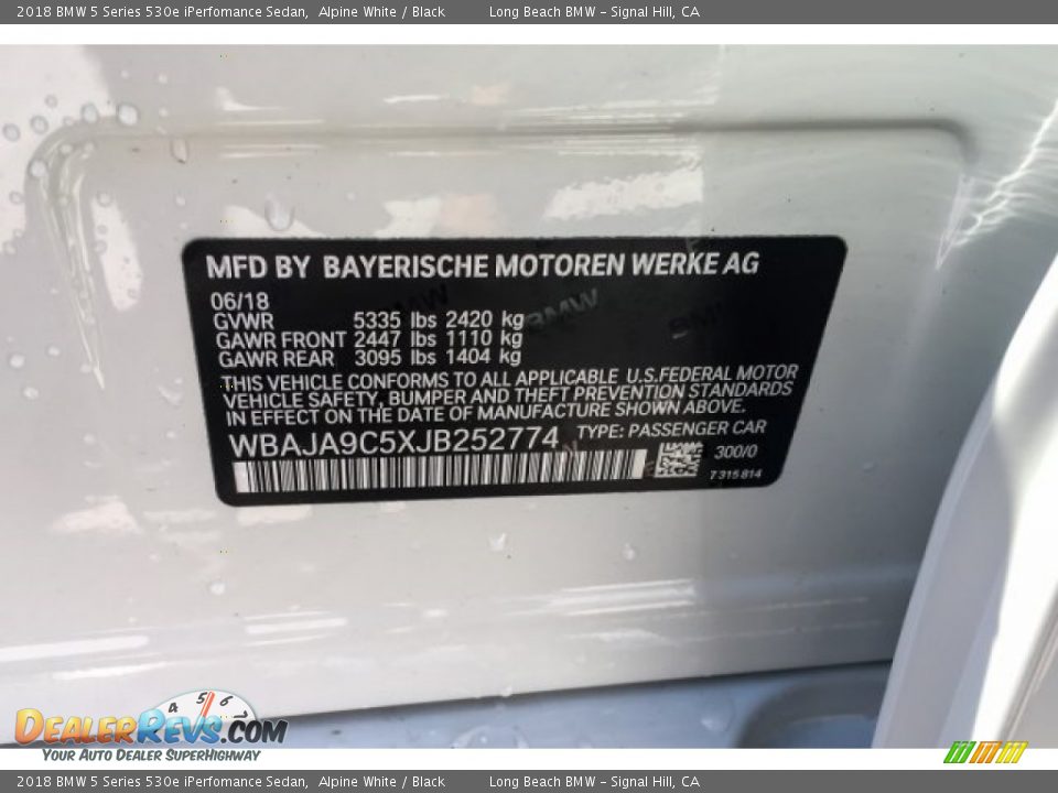 2018 BMW 5 Series 530e iPerfomance Sedan Alpine White / Black Photo #11