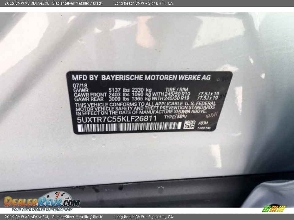 2019 BMW X3 sDrive30i Glacier Silver Metallic / Black Photo #11
