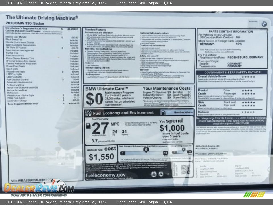 2018 BMW 3 Series 330i Sedan Mineral Grey Metallic / Black Photo #10