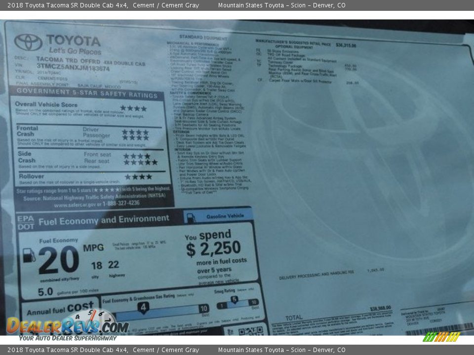 2018 Toyota Tacoma SR Double Cab 4x4 Cement / Cement Gray Photo #36